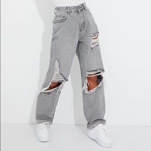 Pretty Little Thing distressed gray jeans